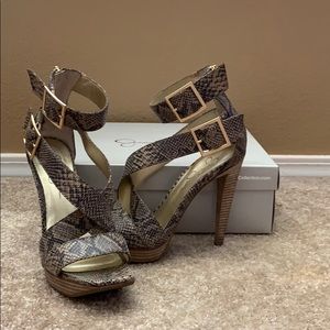 High heeled snakeskin sandals